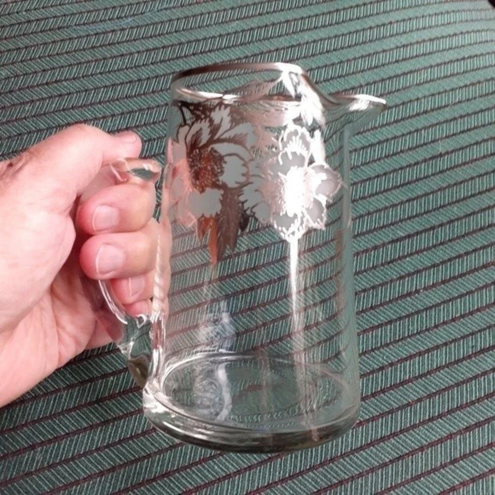 Duncan Miller bar pitcher cocktail decanter silver floral vintage antique glass